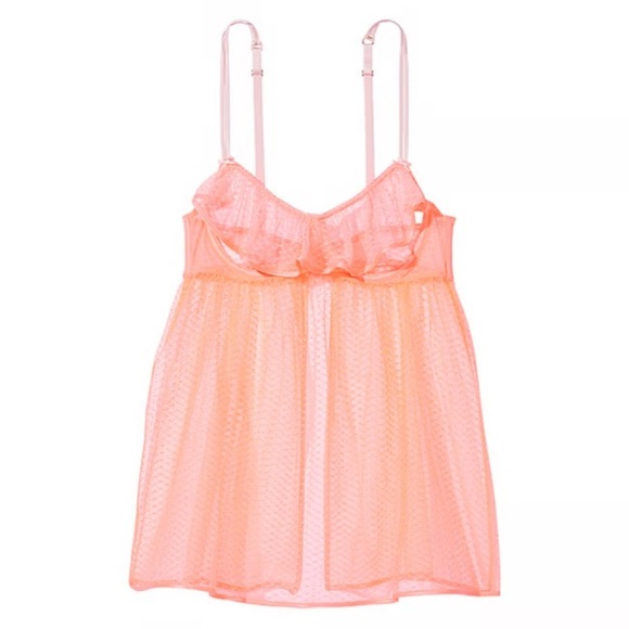 New! Victoria’s Secret Peekaboo Mesh Open-Cup Babydoll neon orange 20251 - Picture 2 of 11
